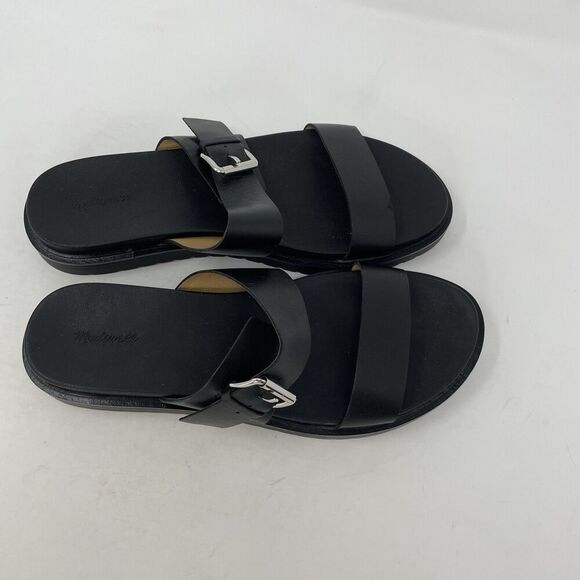 MADEWELL The Dee Slide Sandals Women 10 Black Leather NEW Double Strap NP292 - Picture 9 of 12